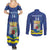 Custom Curacao Football Couples Matching Summer Maxi Dress and Long Sleeve Button Shirt La Familia Azul