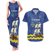 Custom Curacao Football Couples Matching Tank Maxi Dress and Hawaiian Shirt La Familia Azul