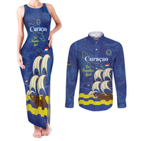 Custom Curacao Football Couples Matching Tank Maxi Dress and Long Sleeve Button Shirt La Familia Azul