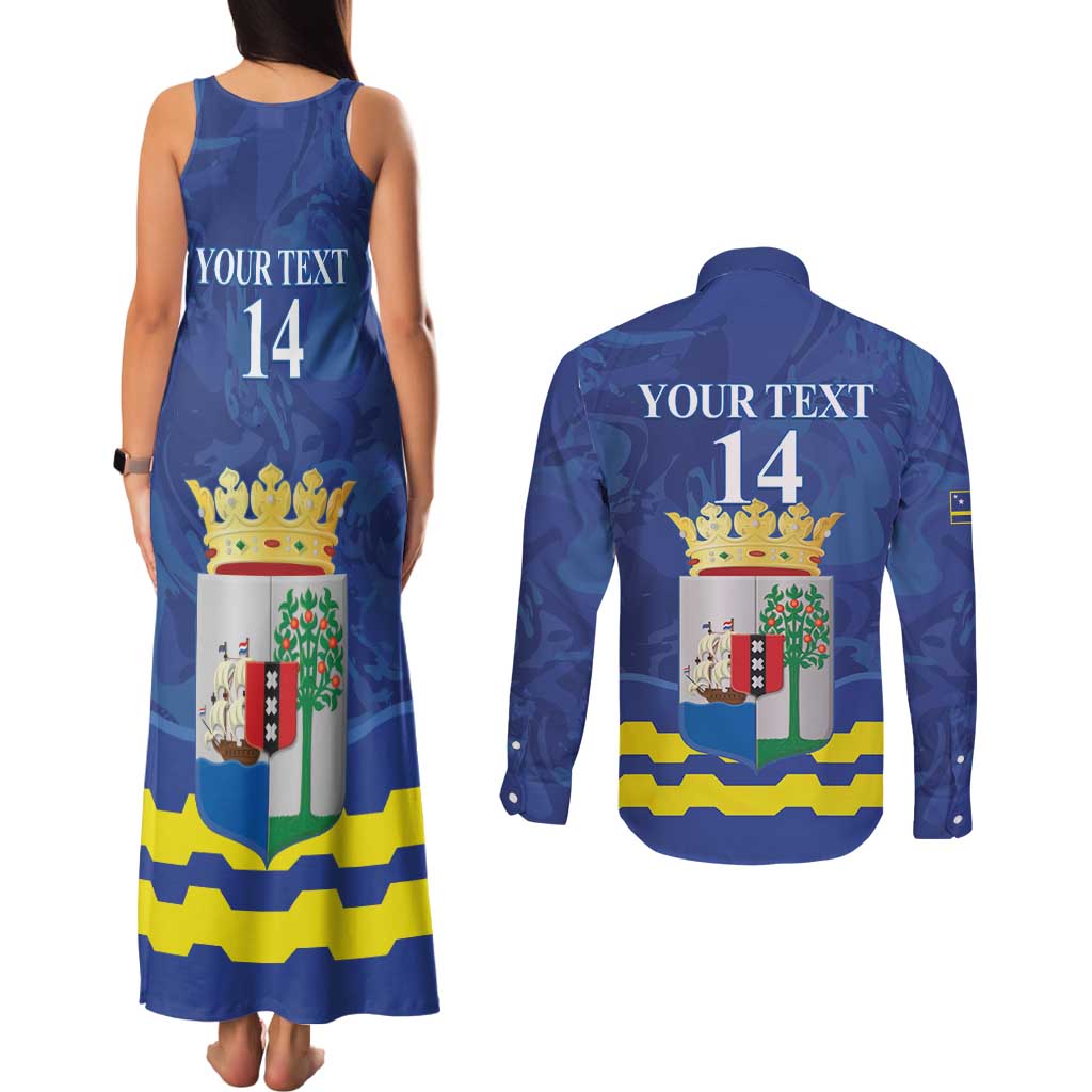 Custom Curacao Football Couples Matching Tank Maxi Dress and Long Sleeve Button Shirt La Familia Azul
