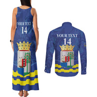 Custom Curacao Football Couples Matching Tank Maxi Dress and Long Sleeve Button Shirt La Familia Azul