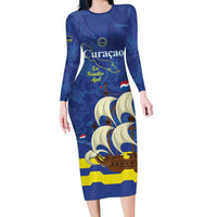 Custom Curacao Football Family Matching Long Sleeve Bodycon Dress and Hawaiian Shirt La Familia Azul