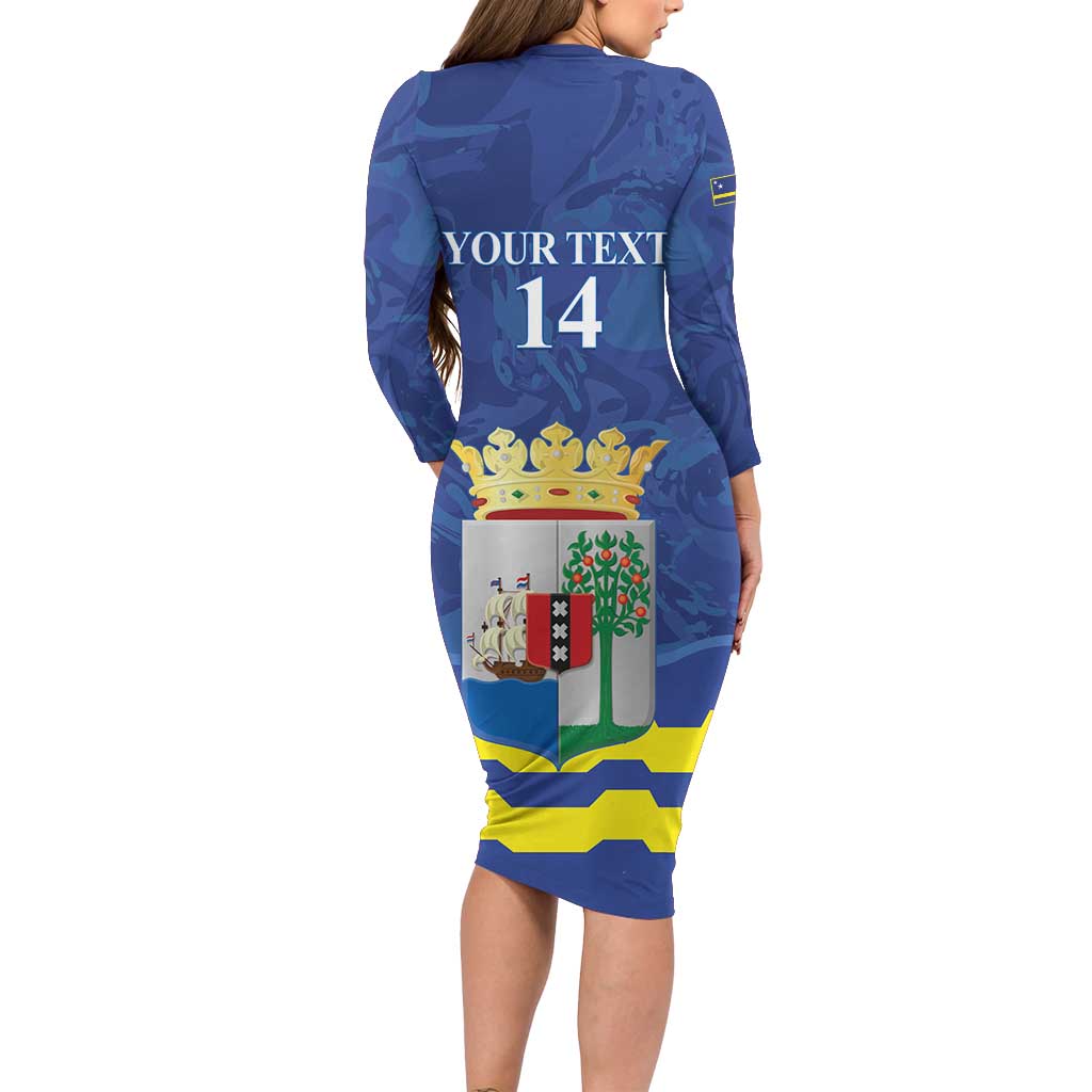 Custom Curacao Football Family Matching Long Sleeve Bodycon Dress and Hawaiian Shirt La Familia Azul
