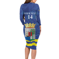 Custom Curacao Football Family Matching Long Sleeve Bodycon Dress and Hawaiian Shirt La Familia Azul