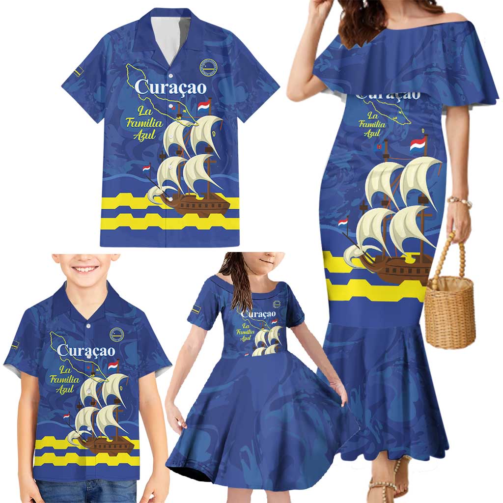 Custom Curacao Football Family Matching Mermaid Dress and Hawaiian Shirt La Familia Azul
