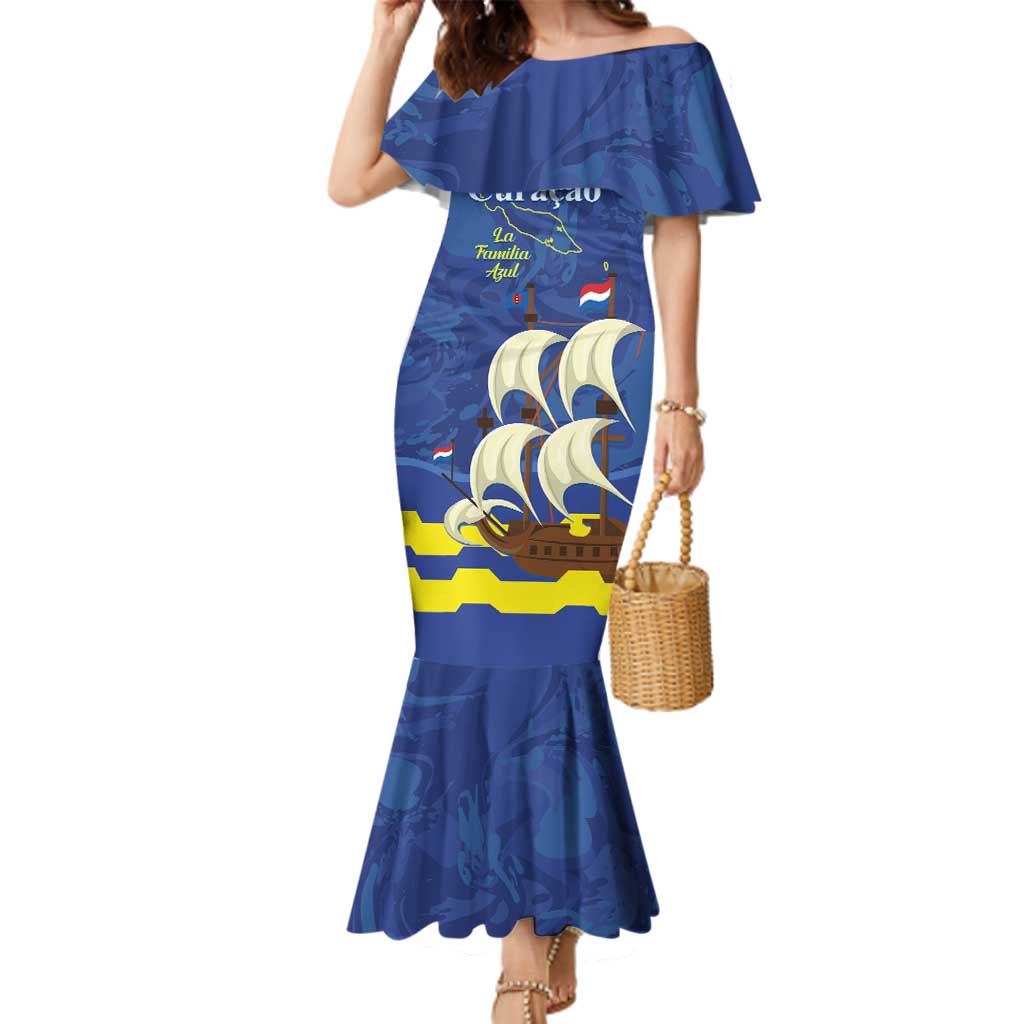 Custom Curacao Football Family Matching Mermaid Dress and Hawaiian Shirt La Familia Azul