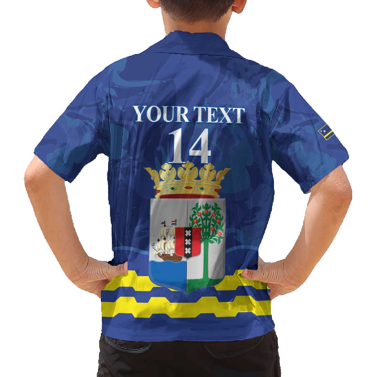 Custom Curacao Football Family Matching Off The Shoulder Long Sleeve Dress and Hawaiian Shirt La Familia Azul