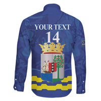 Custom Curacao Football Family Matching Off The Shoulder Long Sleeve Dress and Hawaiian Shirt La Familia Azul