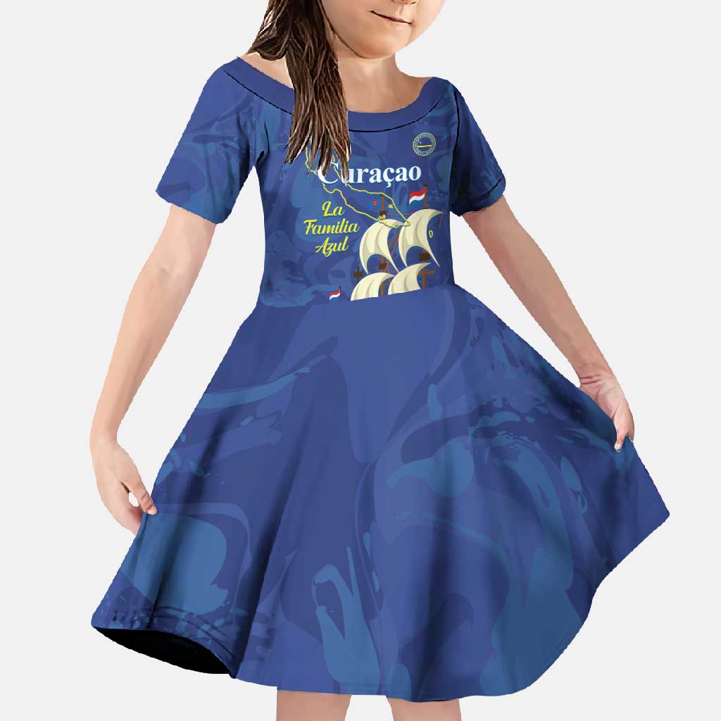 Custom Curacao Football Family Matching Off Shoulder Maxi Dress and Hawaiian Shirt La Familia Azul