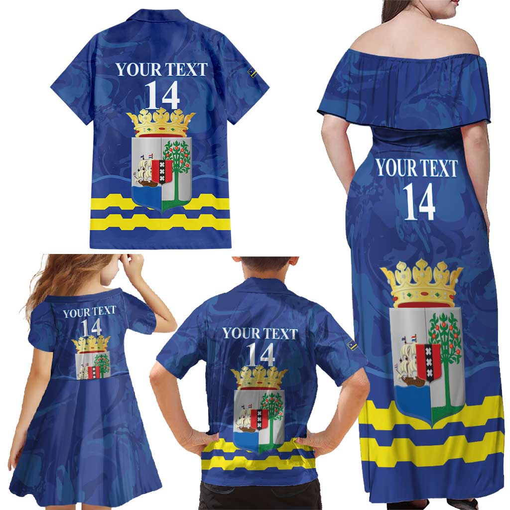 Custom Curacao Football Family Matching Off Shoulder Maxi Dress and Hawaiian Shirt La Familia Azul