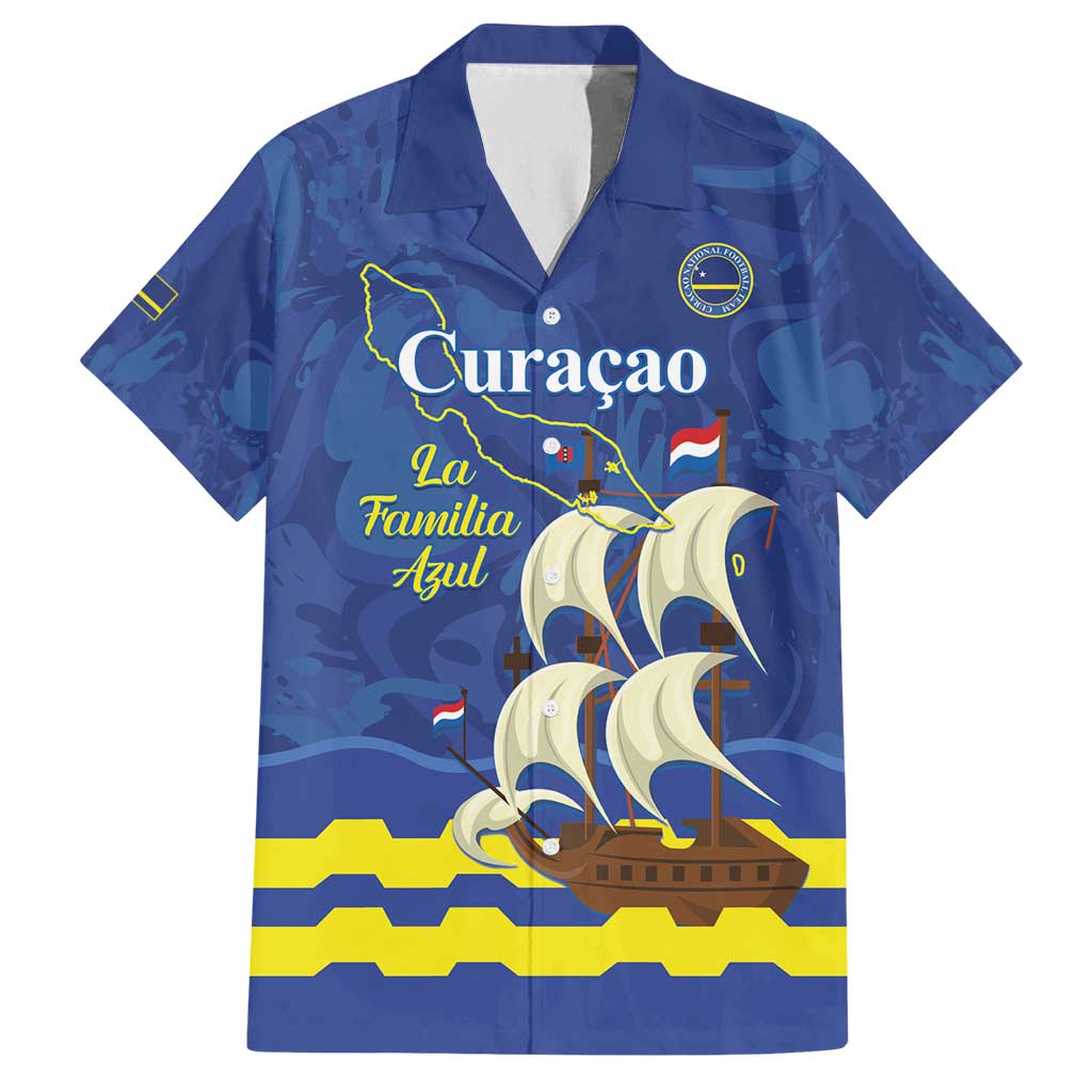 Custom Curacao Football Family Matching Off Shoulder Maxi Dress and Hawaiian Shirt La Familia Azul