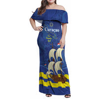 Custom Curacao Football Family Matching Off Shoulder Maxi Dress and Hawaiian Shirt La Familia Azul