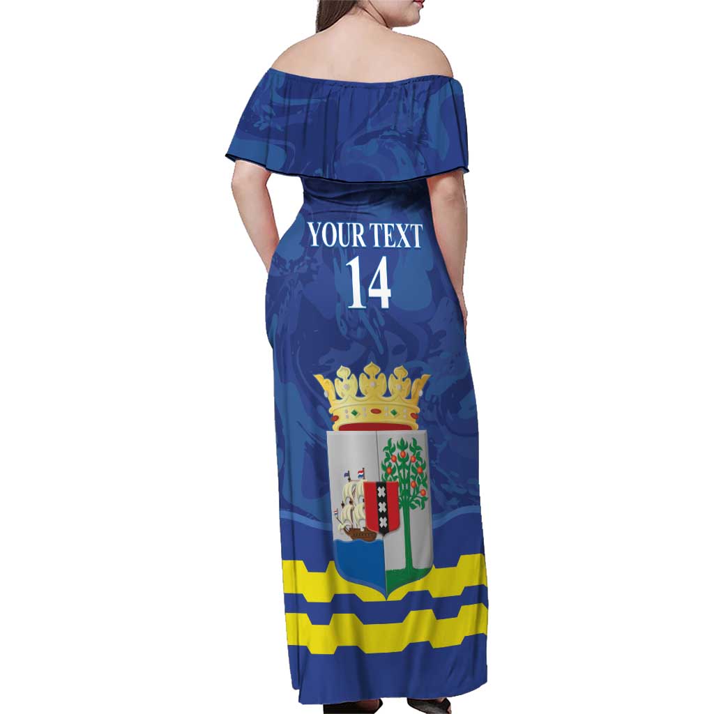 Custom Curacao Football Family Matching Off Shoulder Maxi Dress and Hawaiian Shirt La Familia Azul
