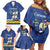 Custom Curacao Football Family Matching Off Shoulder Short Dress and Hawaiian Shirt La Familia Azul