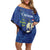Custom Curacao Football Family Matching Off Shoulder Short Dress and Hawaiian Shirt La Familia Azul