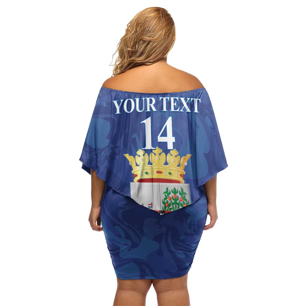Custom Curacao Football Family Matching Off Shoulder Short Dress and Hawaiian Shirt La Familia Azul