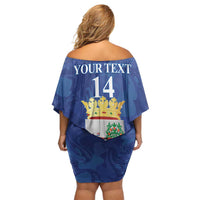 Custom Curacao Football Family Matching Off Shoulder Short Dress and Hawaiian Shirt La Familia Azul