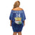 Custom Curacao Football Family Matching Off Shoulder Short Dress and Hawaiian Shirt La Familia Azul