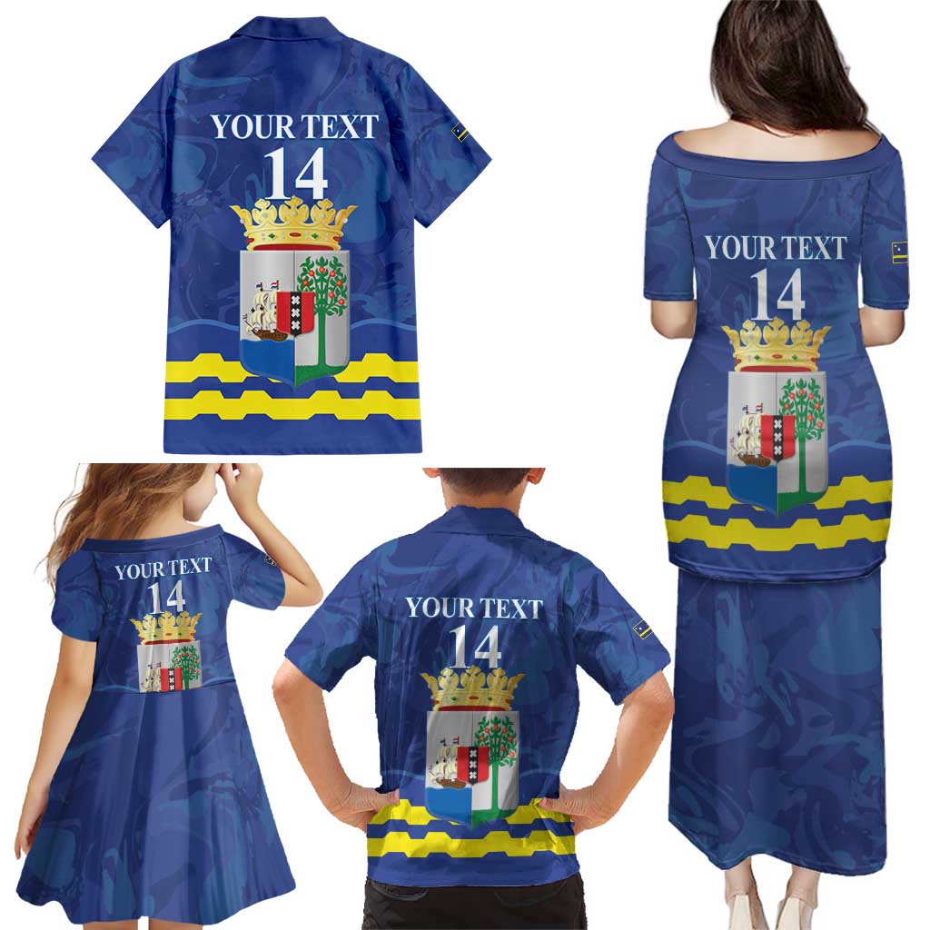 Custom Curacao Football Family Matching Puletasi and Hawaiian Shirt La Familia Azul