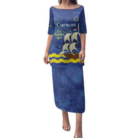 Custom Curacao Football Family Matching Puletasi and Hawaiian Shirt La Familia Azul