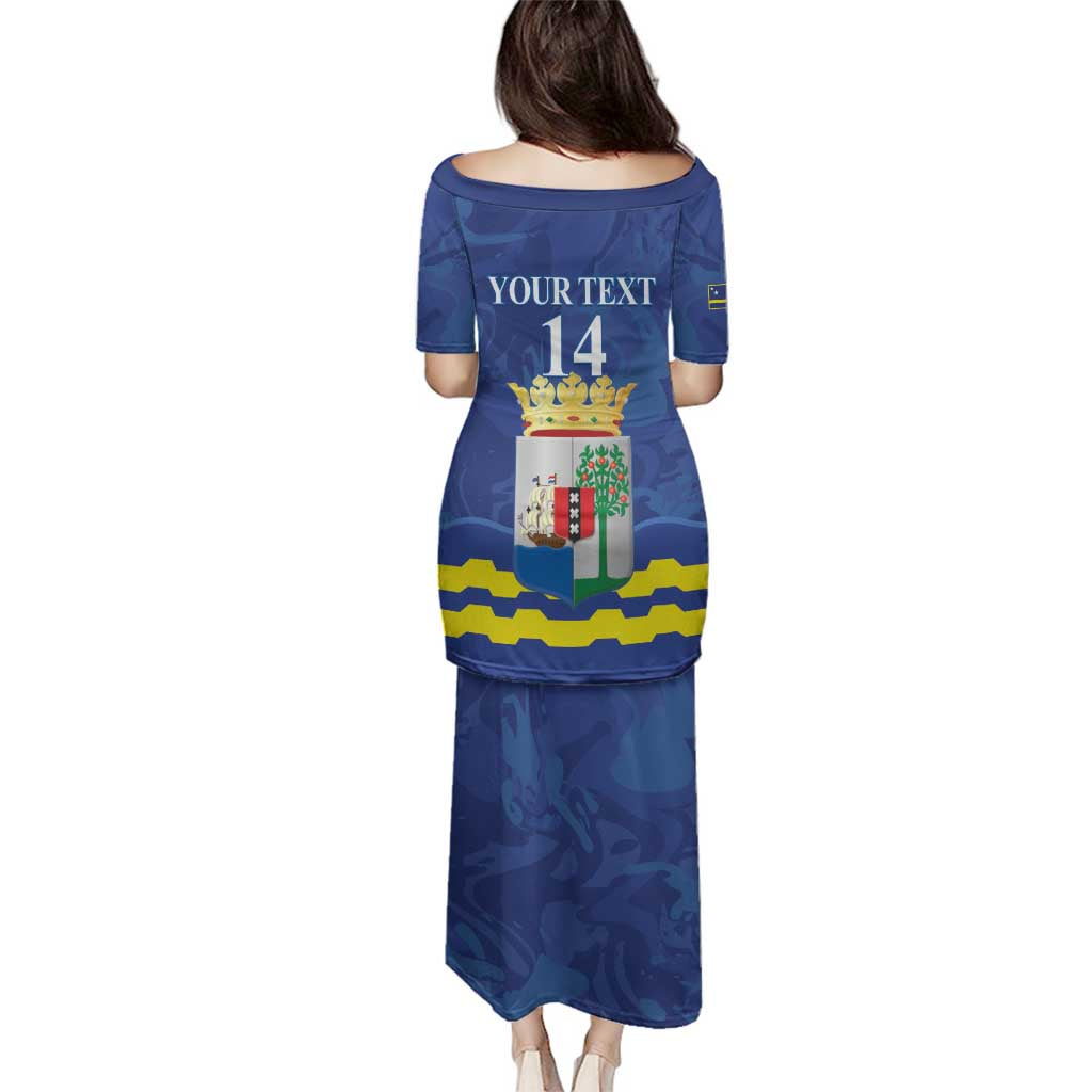 Custom Curacao Football Family Matching Puletasi and Hawaiian Shirt La Familia Azul