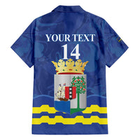 Custom Curacao Football Family Matching Short Sleeve Bodycon Dress and Hawaiian Shirt La Familia Azul