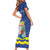 Custom Curacao Football Family Matching Short Sleeve Bodycon Dress and Hawaiian Shirt La Familia Azul