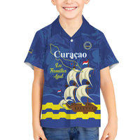 Custom Curacao Football Family Matching Short Sleeve Bodycon Dress and Hawaiian Shirt La Familia Azul