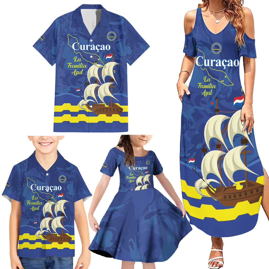Custom Curacao Football Family Matching Summer Maxi Dress and Hawaiian Shirt La Familia Azul