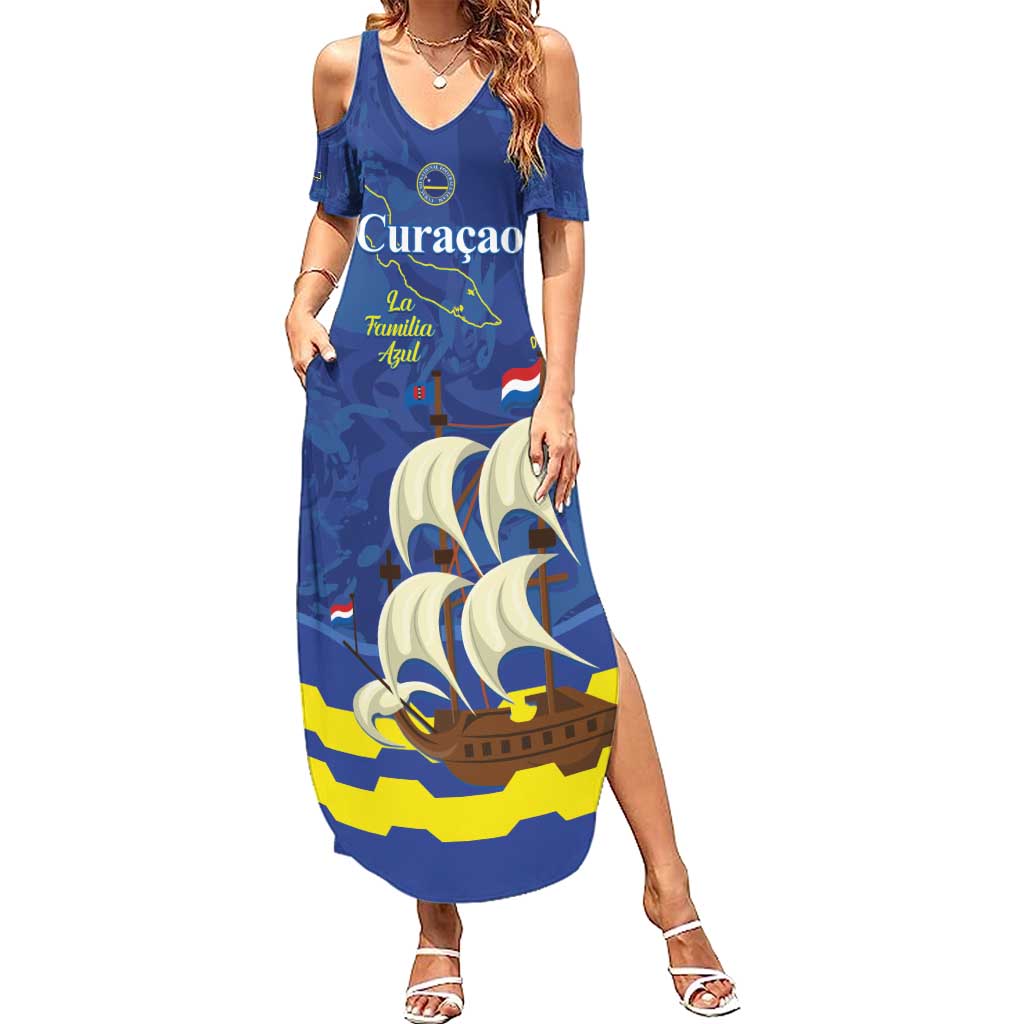 Custom Curacao Football Family Matching Summer Maxi Dress and Hawaiian Shirt La Familia Azul