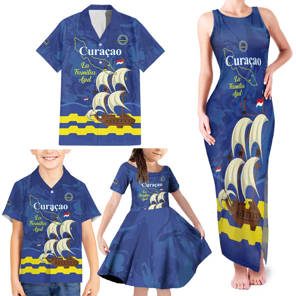 Custom Curacao Football Family Matching Tank Maxi Dress and Hawaiian Shirt La Familia Azul