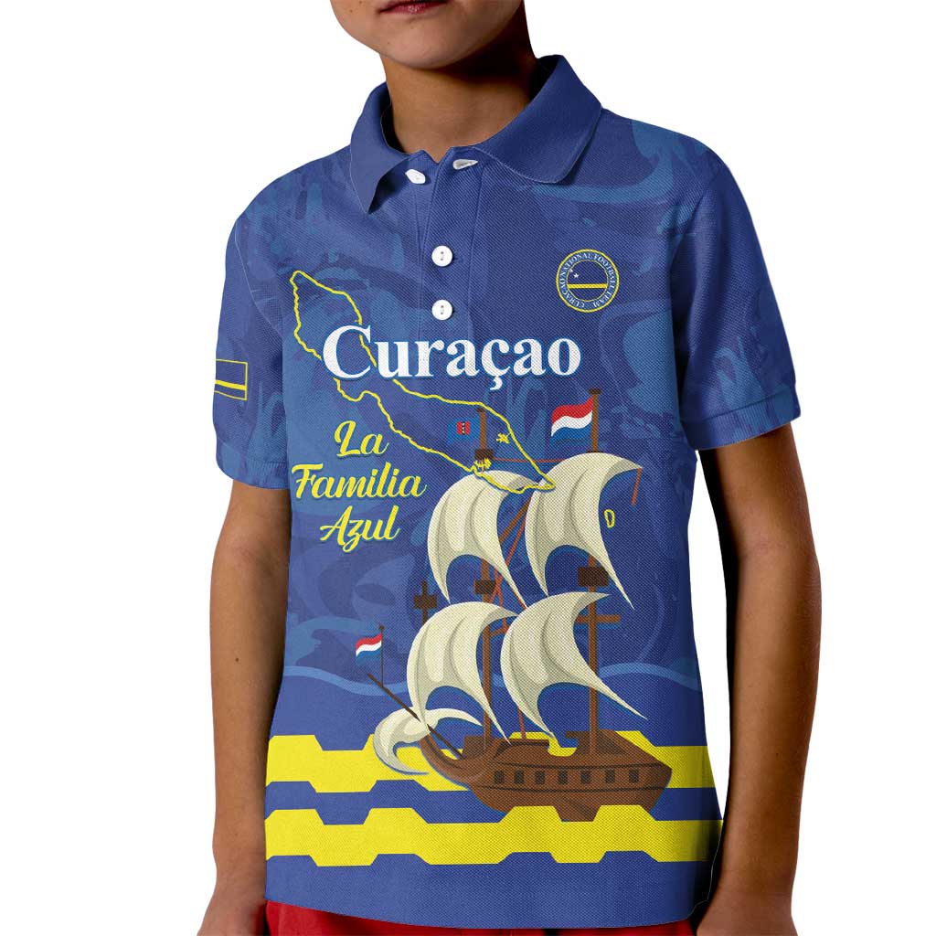 Custom Curacao Football Kid Polo Shirt La Familia Azul