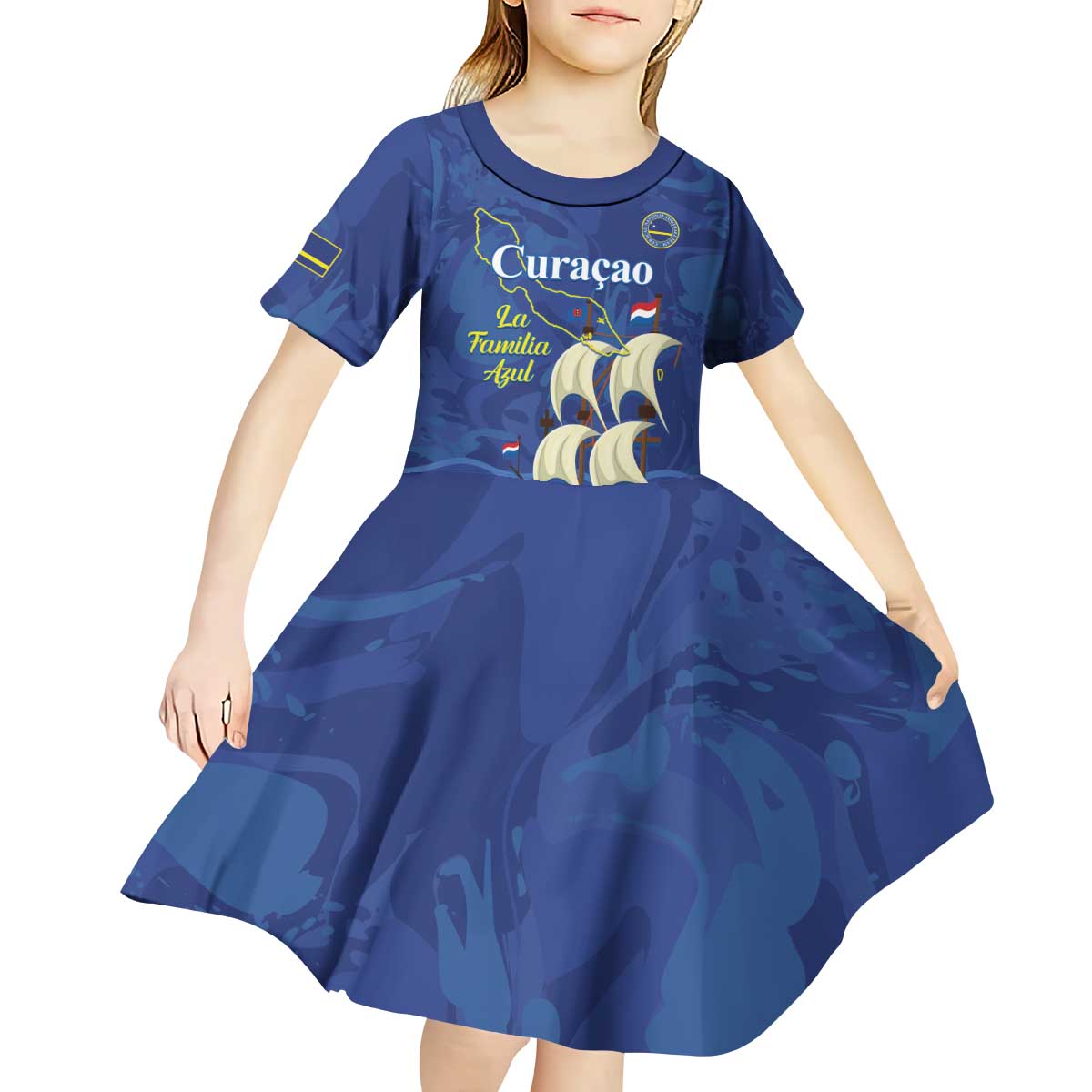 Custom Curacao Football Kid Short Sleeve Dress La Familia Azul