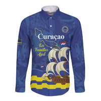 Custom Curacao Football Long Sleeve Button Shirt La Familia Azul
