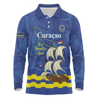 Custom Curacao Football Long Sleeve Polo Shirt La Familia Azul