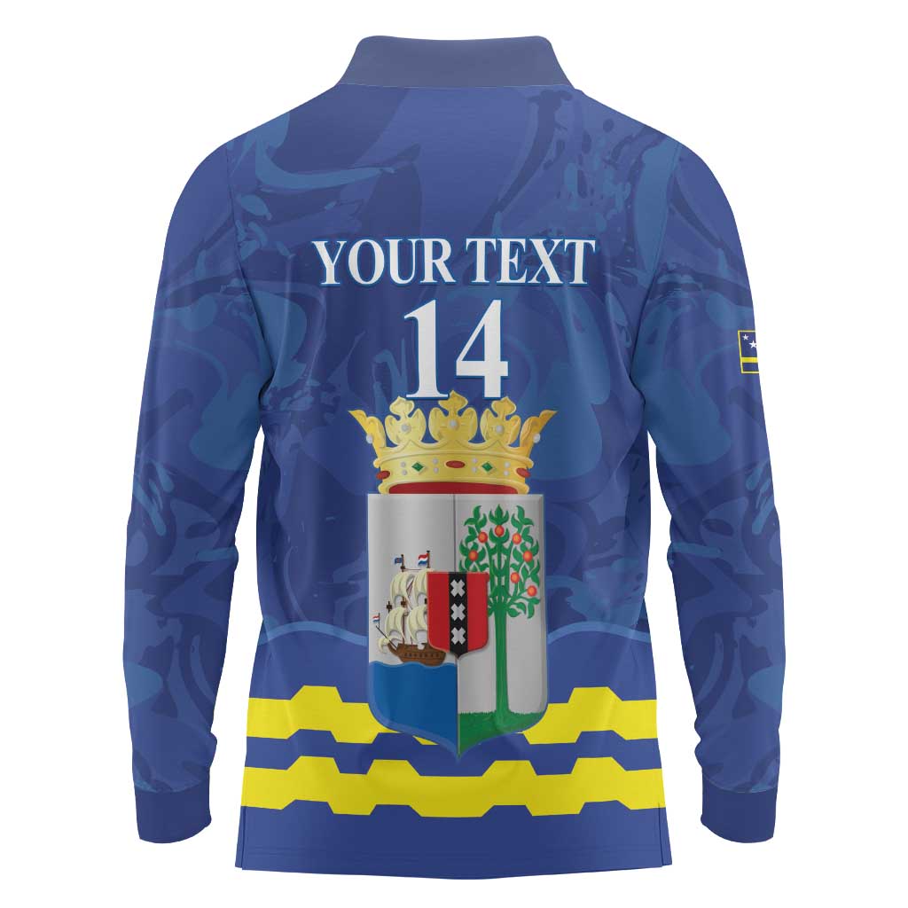 Custom Curacao Football Long Sleeve Polo Shirt La Familia Azul