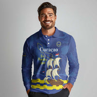 Custom Curacao Football Long Sleeve Polo Shirt La Familia Azul