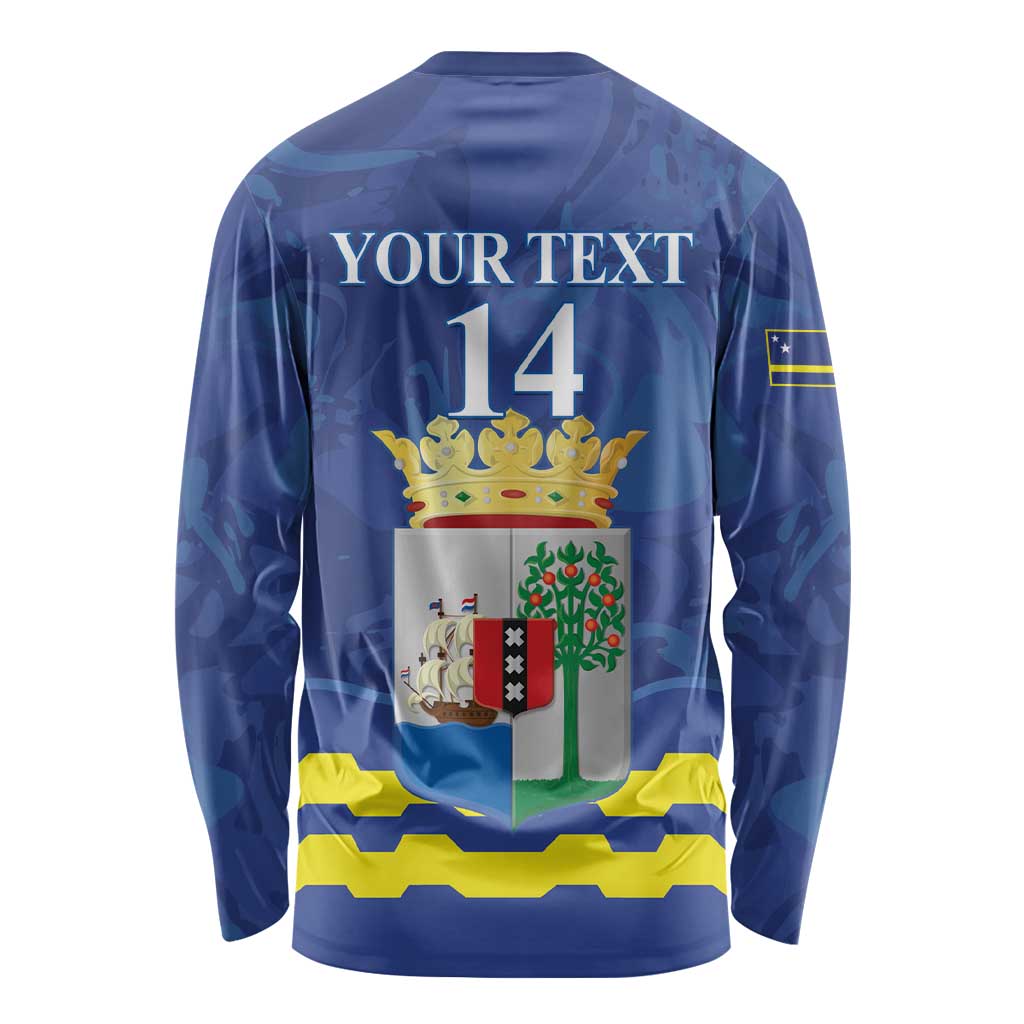 Custom Curacao Football Long Sleeve Shirt La Familia Azul
