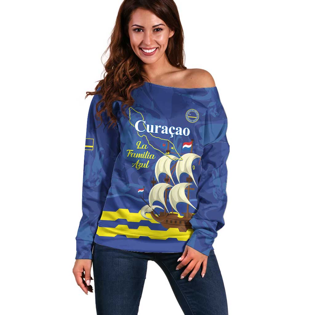 Custom Curacao Football Off Shoulder Sweater La Familia Azul