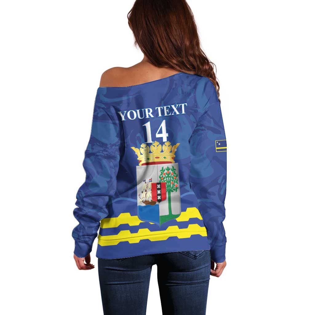 Custom Curacao Football Off Shoulder Sweater La Familia Azul