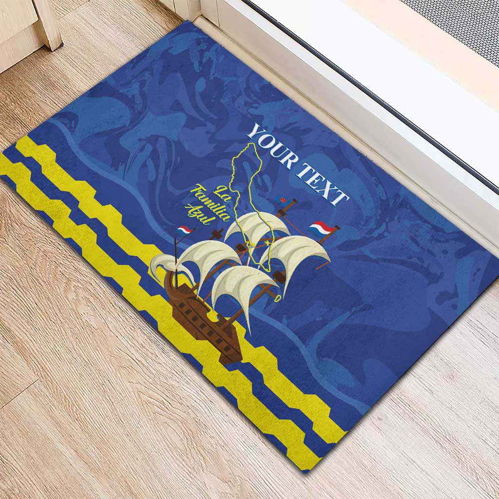 Custom Curacao Football Rubber Doormat La Familia Azul