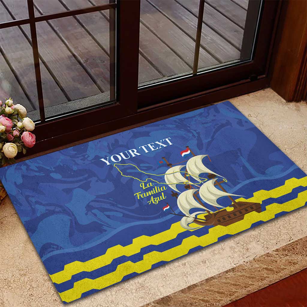 Custom Curacao Football Rubber Doormat La Familia Azul
