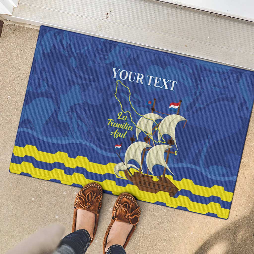 Custom Curacao Football Rubber Doormat La Familia Azul