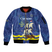 Custom Curacao Football Sleeve Zip Bomber Jacket La Familia Azul