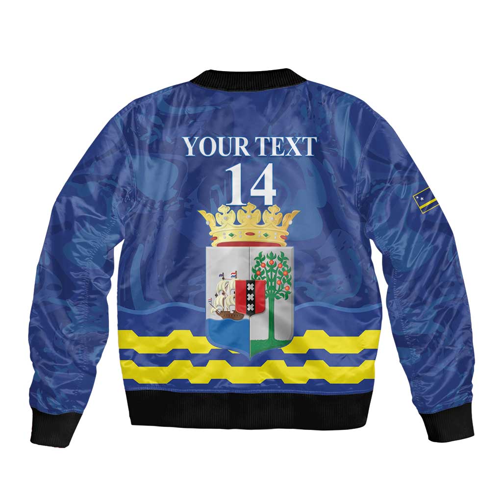 Custom Curacao Football Sleeve Zip Bomber Jacket La Familia Azul
