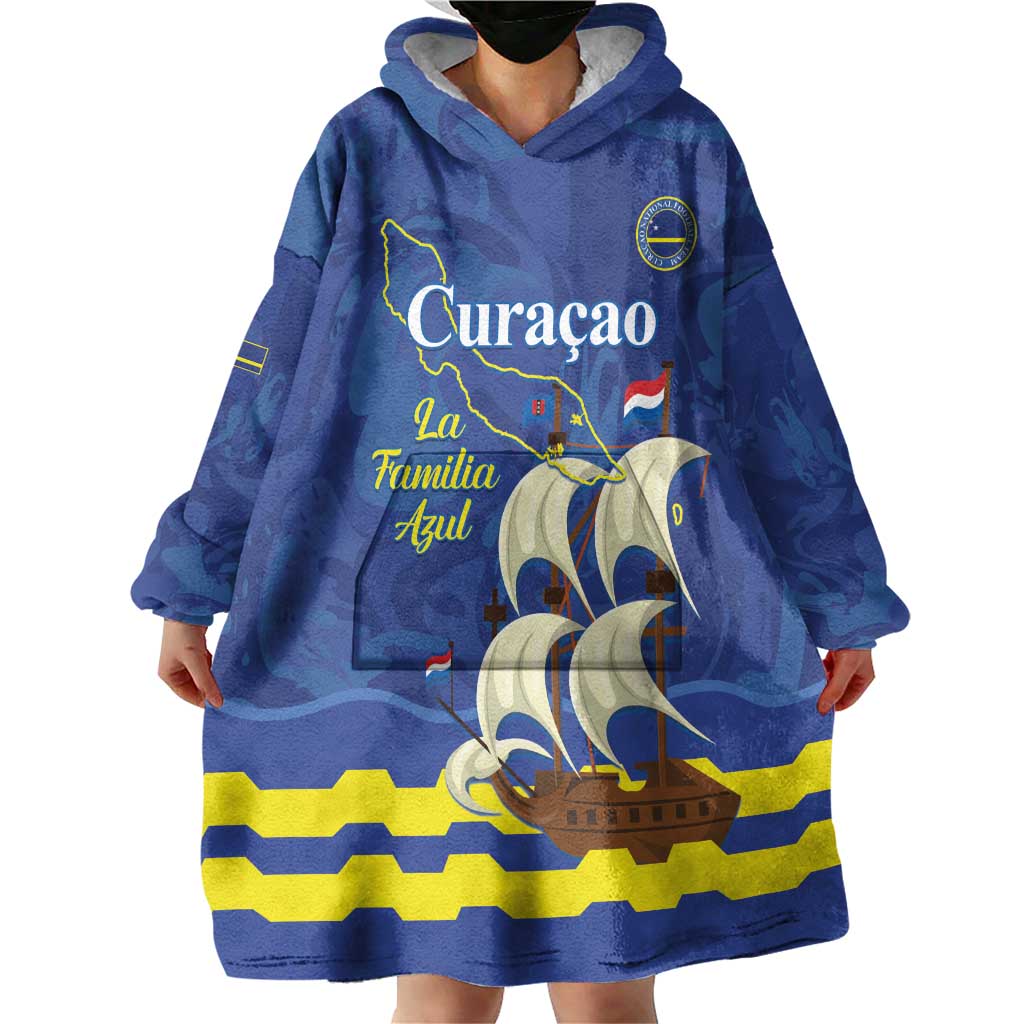 Custom Curacao Football Wearable Blanket Hoodie La Familia Azul
