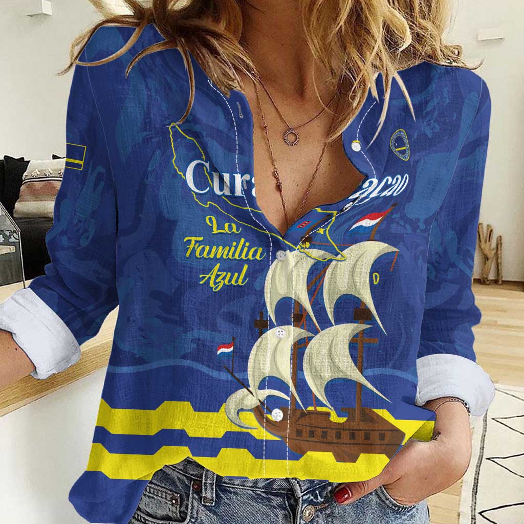 Custom Curacao Football Women Casual Shirt La Familia Azul