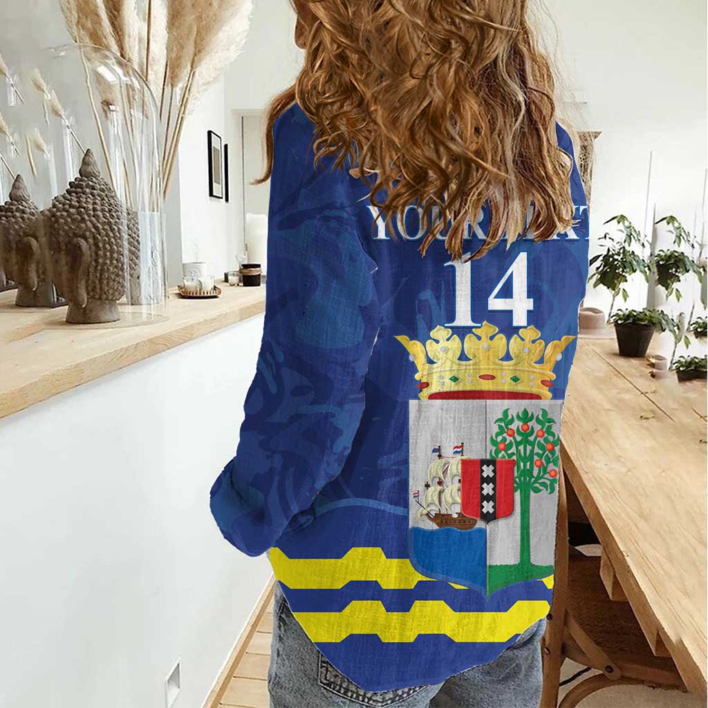 Custom Curacao Football Women Casual Shirt La Familia Azul