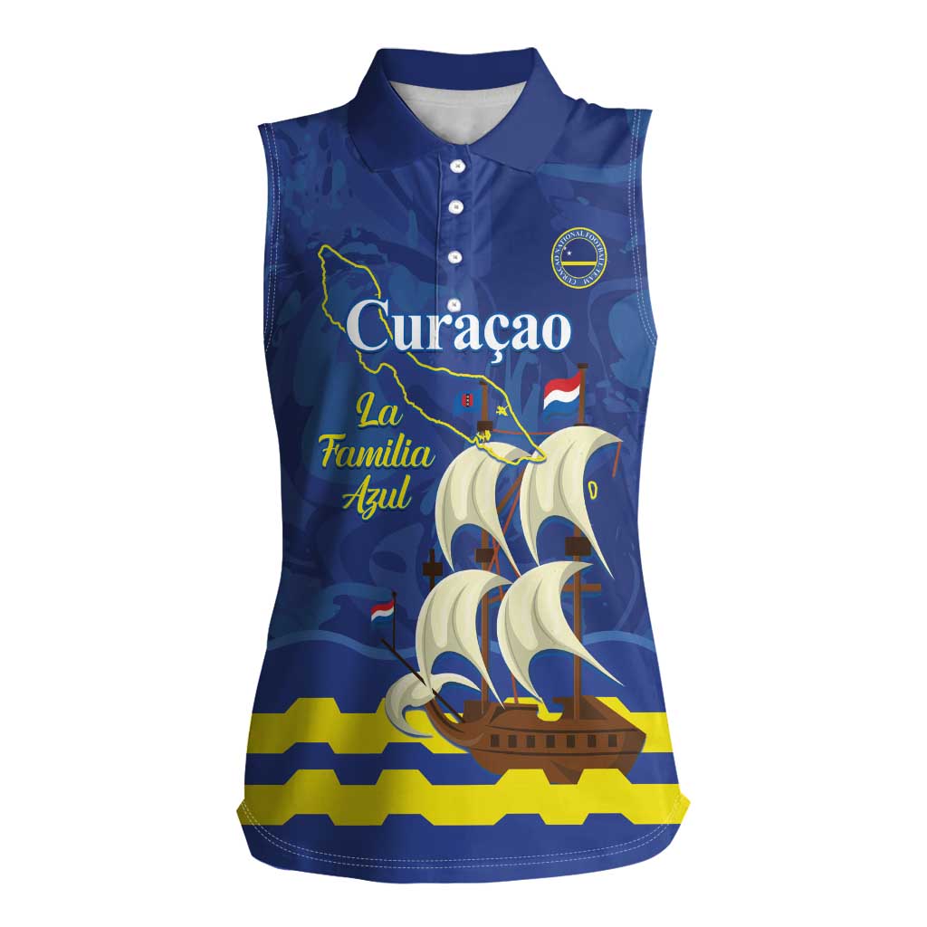 Custom Curacao Football Women Sleeveless Polo Shirt La Familia Azul