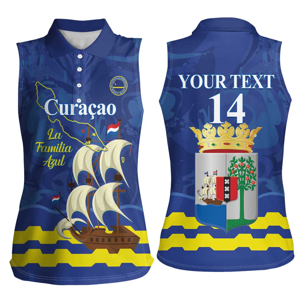 Custom Curacao Football Women Sleeveless Polo Shirt La Familia Azul